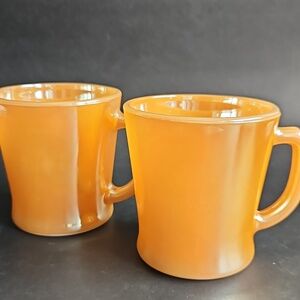 2 Vintage FireKing Peach Luster Mugs